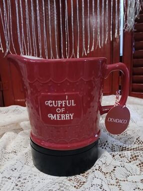 DEMDACO 32 Ounce Red 'Cupful of Merry' Holiday Measuring Pitcher